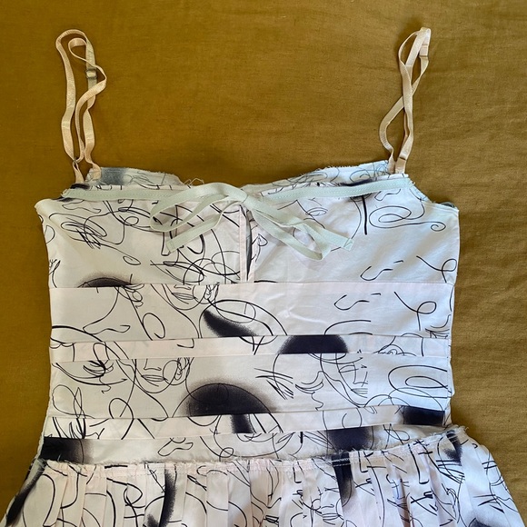 PRADA Sport Light Pink Ink Sketch Face Print Spaghetti Strap Pleated Sundress - Picture 6 of 8